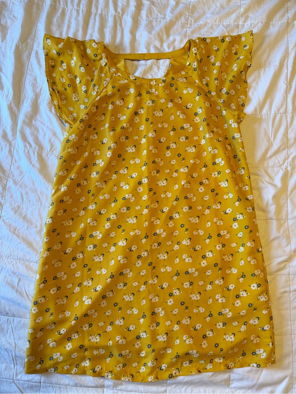 Abercrombie & Fitch Mustard Yellow Floral Flutter-Sleeve Dress